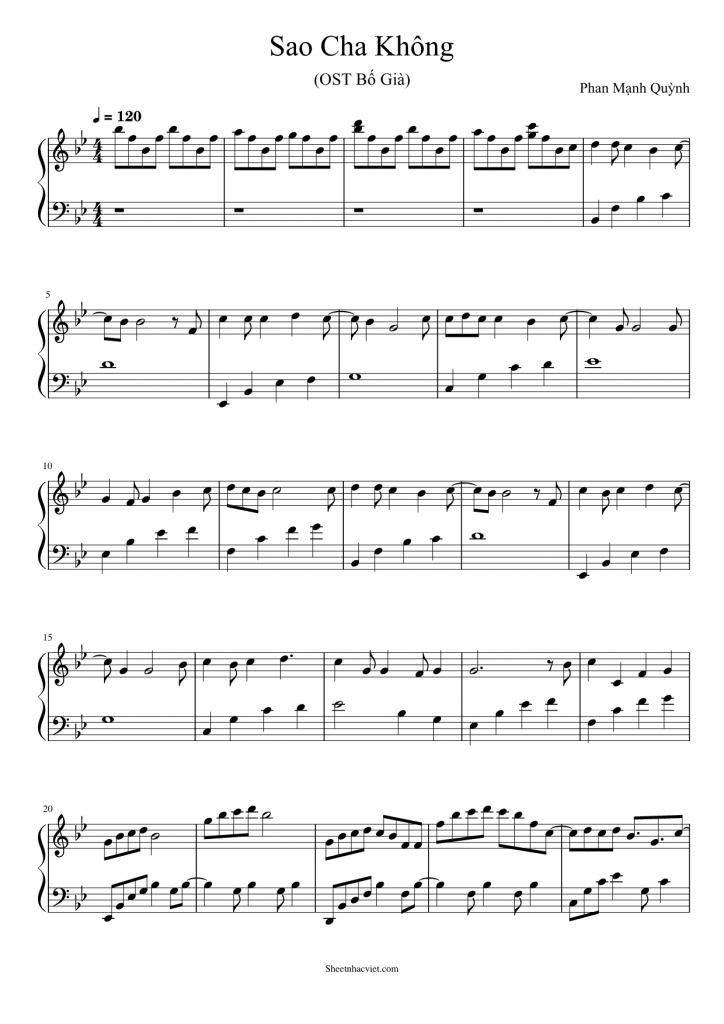 Sheet Nhạc Piano Sao Cha Không (Bố Già OST) Phan Mạnh Quỳnh